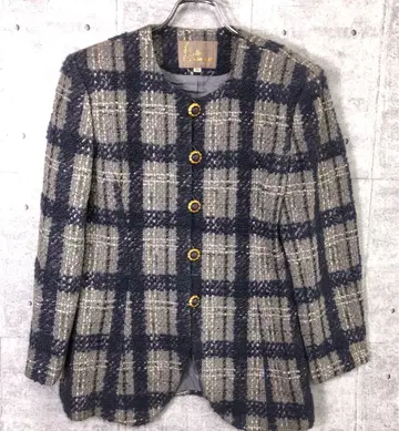 미레이유 에티엔느 부르넬 레트로 버블리 구제 의류 체크 트위드 자켓