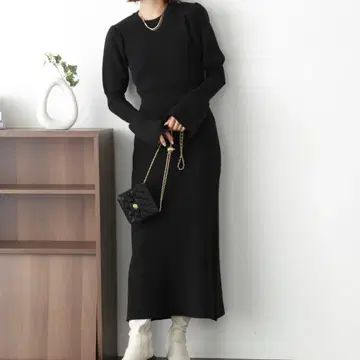 FREE'S MART 퍼프 슬리브 리브 니트 원피스