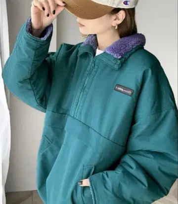 새상품급 JAVA 리버서블 하프 지퍼 오버 사이즈 보아 블루종 M