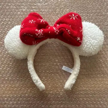 디즈니 머리띠 크리스마스 보아 니트 화이트 레드