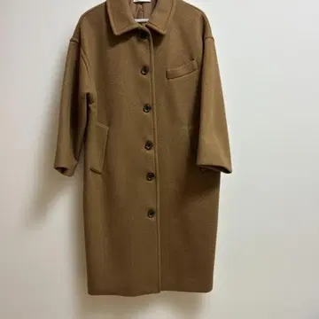[ 새상품급 ] 카멜색 롱 코트 드롭 숄더 프론트 포켓 부착