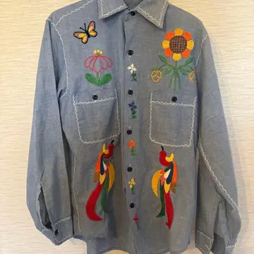 빈티지 샴브레이 셔츠 자수