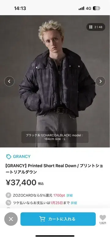 GRANCY 프린트 숏 다운 자켓