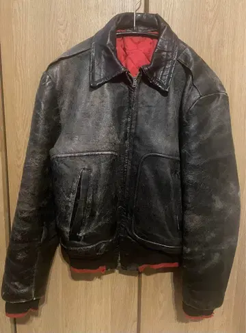 가죽 블루종 자켓 블랙 빨간색 안감 구제 의류