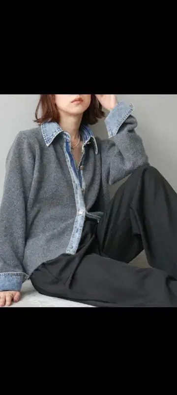 데님 옷깃 가디건