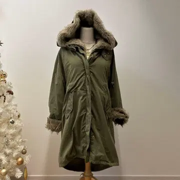 y2k archive 후드 퍼 모즈 코트 카키 L