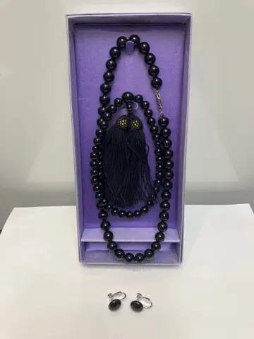 왕실 모닝 주얼리 제트 목걸이, 귀찌, 염주 3종 세트