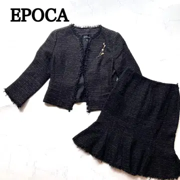 [ 고품질 ] 에포카 트위드 노카라 정장 스커트 셋업 블랙 40