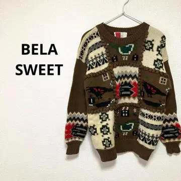 벨라 스위트 여성용 긴팔 스웨터 올 패턴 브라운 복슬복슬 방한