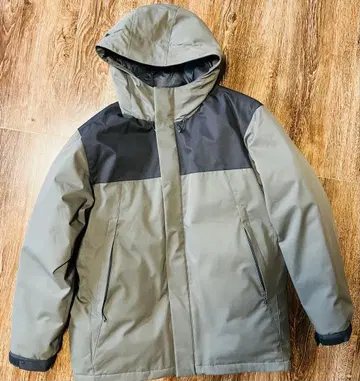 글로벌 워크 후드 부착 다운 자켓 카키/블랙