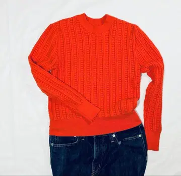 로페 면 리브 편직 긴팔 니트