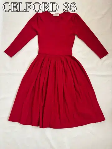 셀포드 36 레드 니트 원피스 긴팔 플리츠