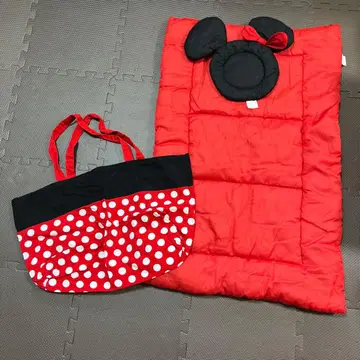 미키 귀 달린 빨간색 침낭과 토트백 세트