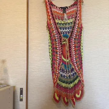 Forever 21 레인보우 컬러 롱 크로셰 베스트