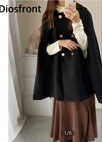 Diosfront 블랙 케이프 코트