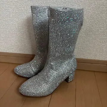 실버 글리터 부티 중간 힐