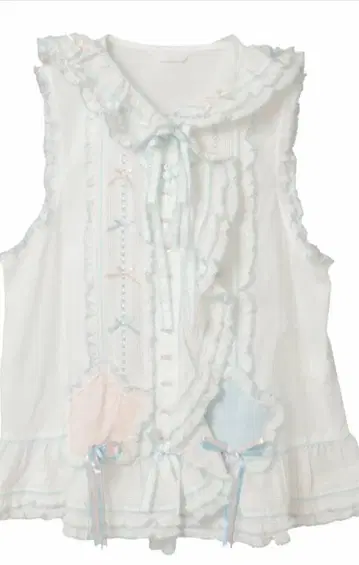 새상품 핑크하우스 별 모티브 배색 프릴 베스트 키키라라