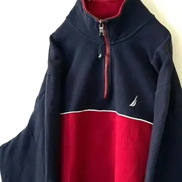 노티카 로고 자수 하프 지퍼 맨투맨 L 네이비 레드 구제 의류