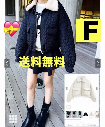 택없는 새상품 블랙 퀼팅 자켓 인조 모피 옷깃 하트