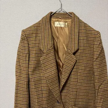 몽그레 테일러드 자켓 (M) 브라운 체크 무늬 (어깨 패드 포함) 레트로