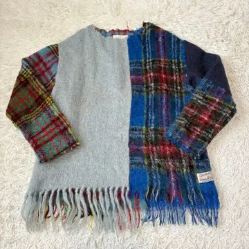 글렌라나 모헤어 스코틀랜드제 아지메 프린지 니트 스웨터