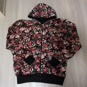 JAPONAIS BLEU 꽃무늬 풀 집업 후드티 XXL