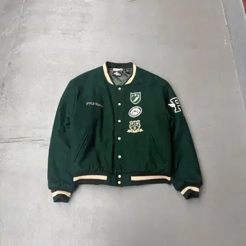 90s PNB Nation 그린 자수 BBOY 울 바시티 자켓 로고