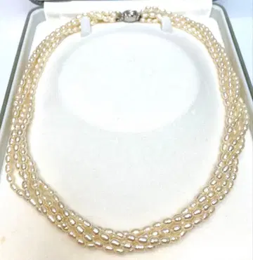 진주 5연 목걸이 실버 클로징