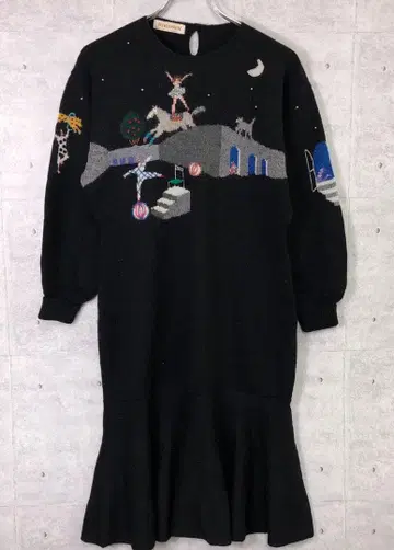 HIKOSEN 90s 대만제 레트로 걸리시 메르헨 서커스 니트 원피스