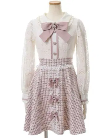 리즈리사 레이스 x 트위드 도킹 원피스 핑크