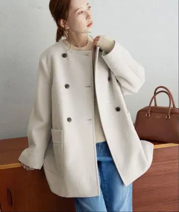 슬로브 이에나 스이비 더블 크로스 노카라 더블 앞 코트 36