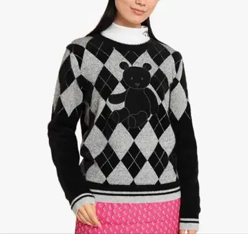 여성용 크루넥 니트 아가일 무늬