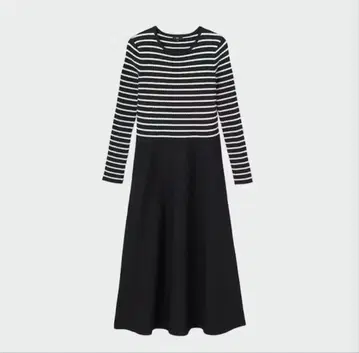 PLST 플라스테 홀 가먼트 니트 플레어 원피스 M 보더