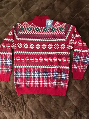 리 소파 페어아일 패턴 스웨터 빨간색 스웨터