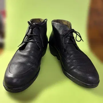 [ FLY ] 블랙 가죽 웨지 힐 부츠 23.5cm