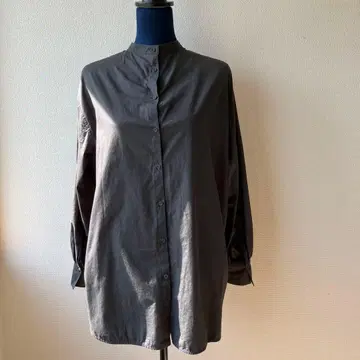 베이크루즈 스탠드 카라 그레이 버튼업 셔츠 긴팔