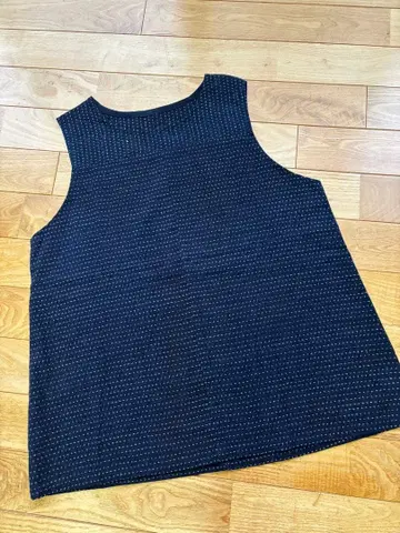 빈티지 원단 네이비 나염 모기 무늬 롱 베스트 기모노 리메이크