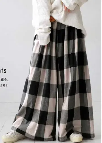 안티카 antiqua 와이드 팬츠 체크 패턴 팬츠 XL