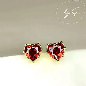 진홍 스톤 귀걸이 하트형 7mm 귀여운 세련된 수수한 기프트
