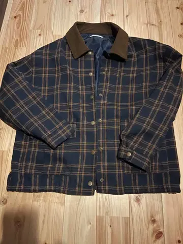 시마무라 코듀로이 절개 체크 블루종 (NON