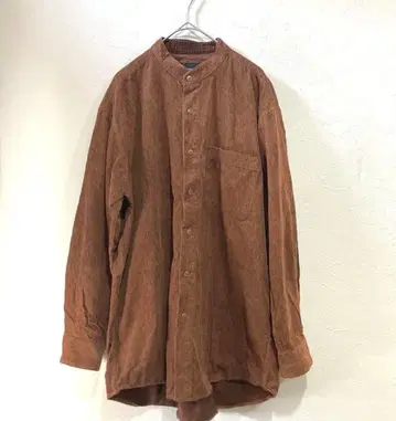 MORGAN WOOD 긴팔 코듀로이풍 코튼 셔츠 스탠드 카라 ( L )