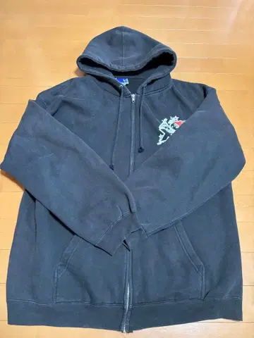 90s 러시아제 XLARGE 풀 집업 후드티 블랙 프리메이슨 하트 로고