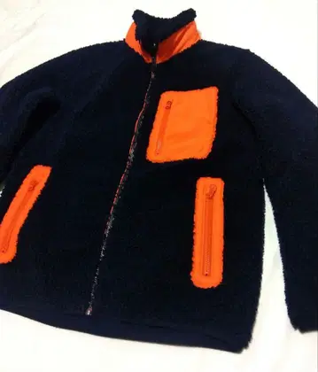 유니클로 더블 네임 보아 플리스 방풍 하이넥 네이비 오렌지 M