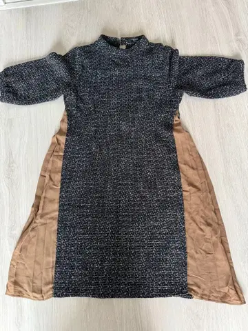 블랙 원피스 미니 원피스 7부 소매 하이넥 무릎 위 기장 졸업식 입학식