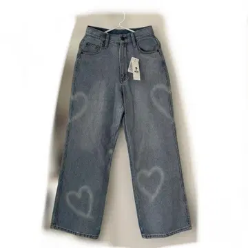 WEGO 하트 무늬 와이드 레그 데님 스트레이트 귀여운 S 사이즈
