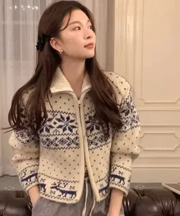 노르딕 무늬 집업 니트 가디건