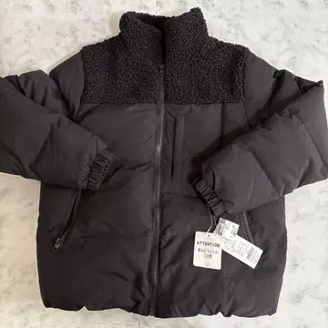 블랙 다운 자켓 플리스 카라 부착