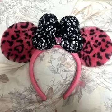 디즈니 머리띠 미니 레오파드 무늬 핑크 스팽글