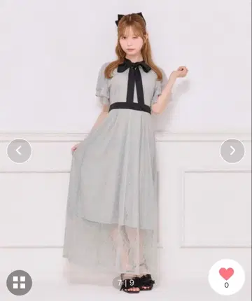 배색 보타이 레이스 원피스