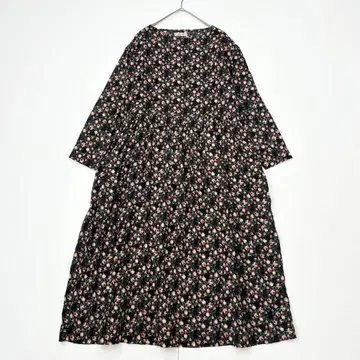 이치 앤티크스 꽃무늬 원피스 린넨 블랙